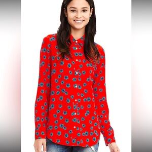 Banana Republic Women's Orange Floral Long-sleeve Button Up Blouse